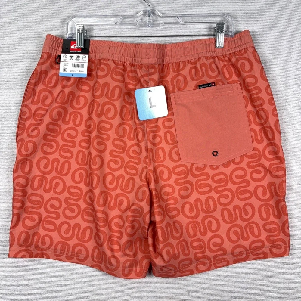 Quicksilver Swim Trunks Mens Size L Red Lined Polyester Stretch Drawstring NEW